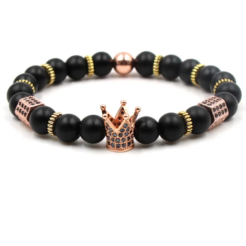 Mens Silver Gold Crown Charm Bracelet Micro Black Zircon Dull Polish Natural Stone Beads From Goodlinessjew 9.14 DHgate.Com