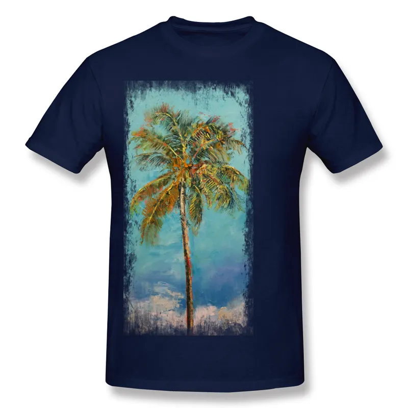 Special Man 100 Bomull Palm Tree Tee Man Round Neck Dark Green Shorts T-tröja Till Salu Plus Storlek Tryckt Tee Shirt