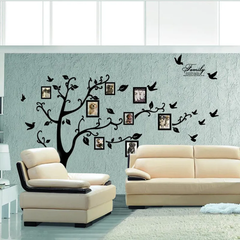 Duvar sticker Büyük 200 * 250 Cm / 79 * 99in Siyah 3D DIY Fotoğraf Ağacı PVC Duvar Çıkartmaları / Yapıştırıcı Aile Duvar Çıkartmaları Mural Art Ev ...