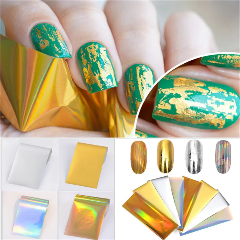 Gold Silver Nail Foil Flake Nail Art Supplies Laser Holographic Gold Silver  Nail Art Design Decoration Foils Aluminum Nail Art Craft Clothes Shoes DIY