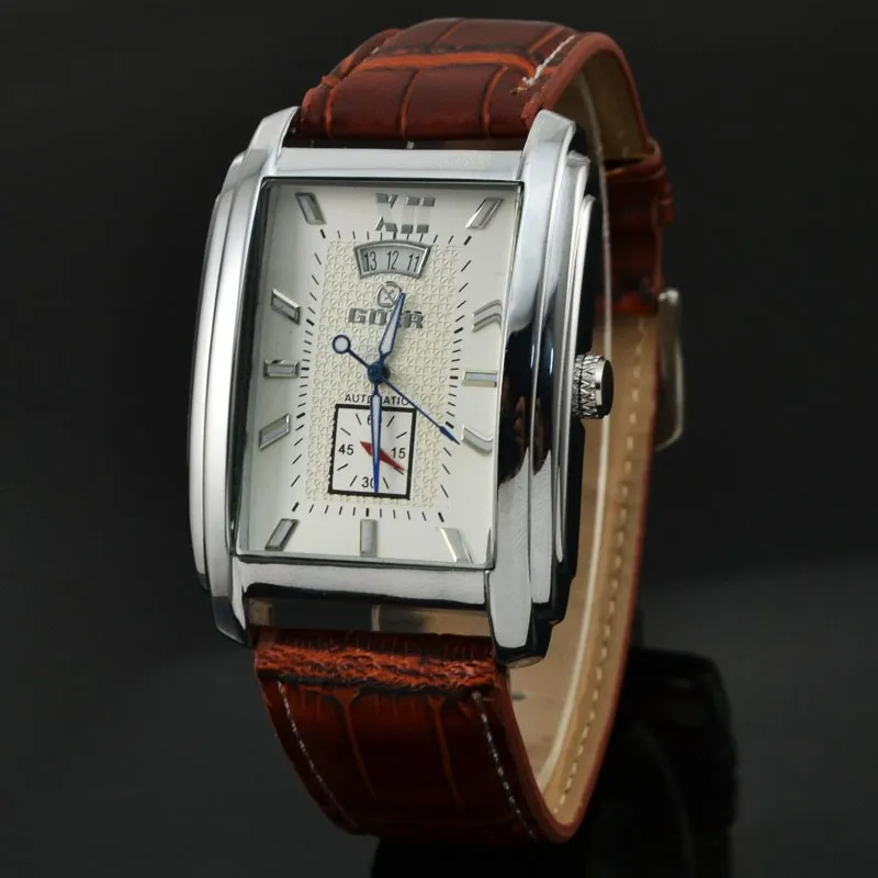 2018 nieuwe stijl heren quartz horloge rechthoekige zakelijke casual kalender riem automatische mechanische horloge Montre Homme gratis verzending