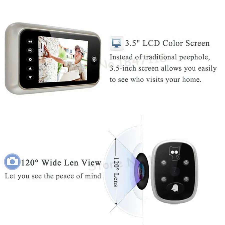 Home Visual Doorbell Digital Door Eye Viewer Camera 3.5 Inch LCD HD - View #4