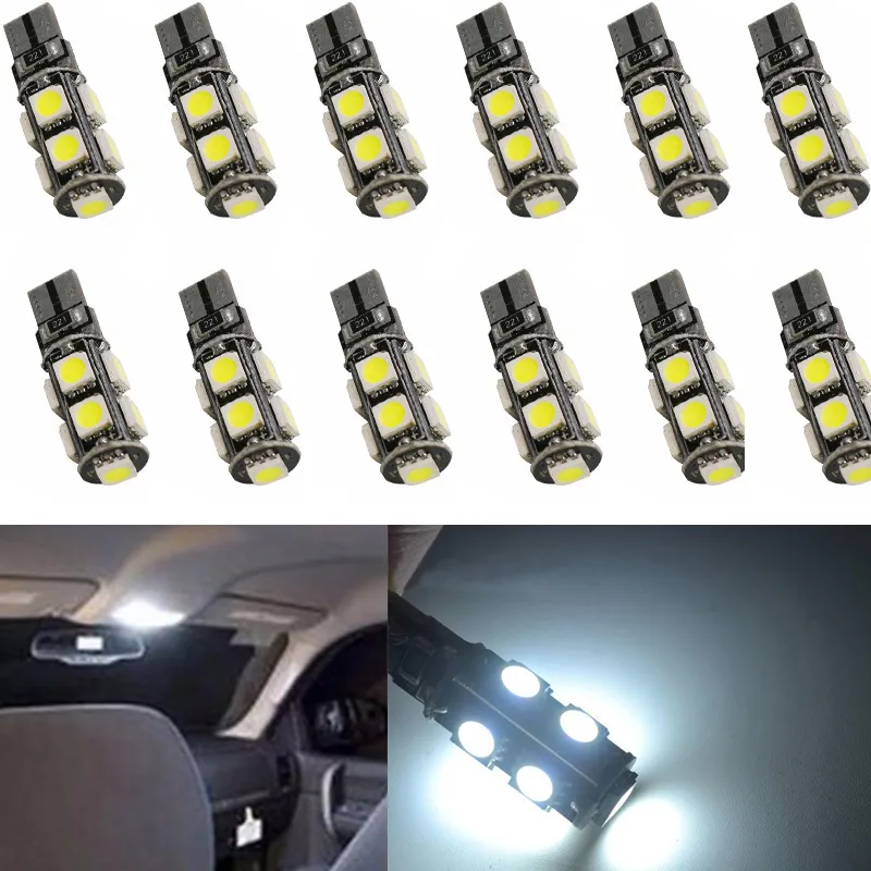 100 pièces T10 9SMD 5050 led Canbus sans erreur feux de voiture W5W 194 9led ampoule ampoule blanche lampe de lecture