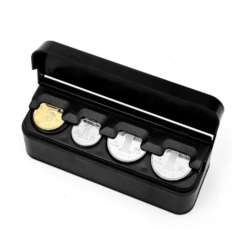 Estuche organizador de monedas de plástico negro para coche, organizador de monedas, contenedor de caja de almacenamiento de dinero suelto