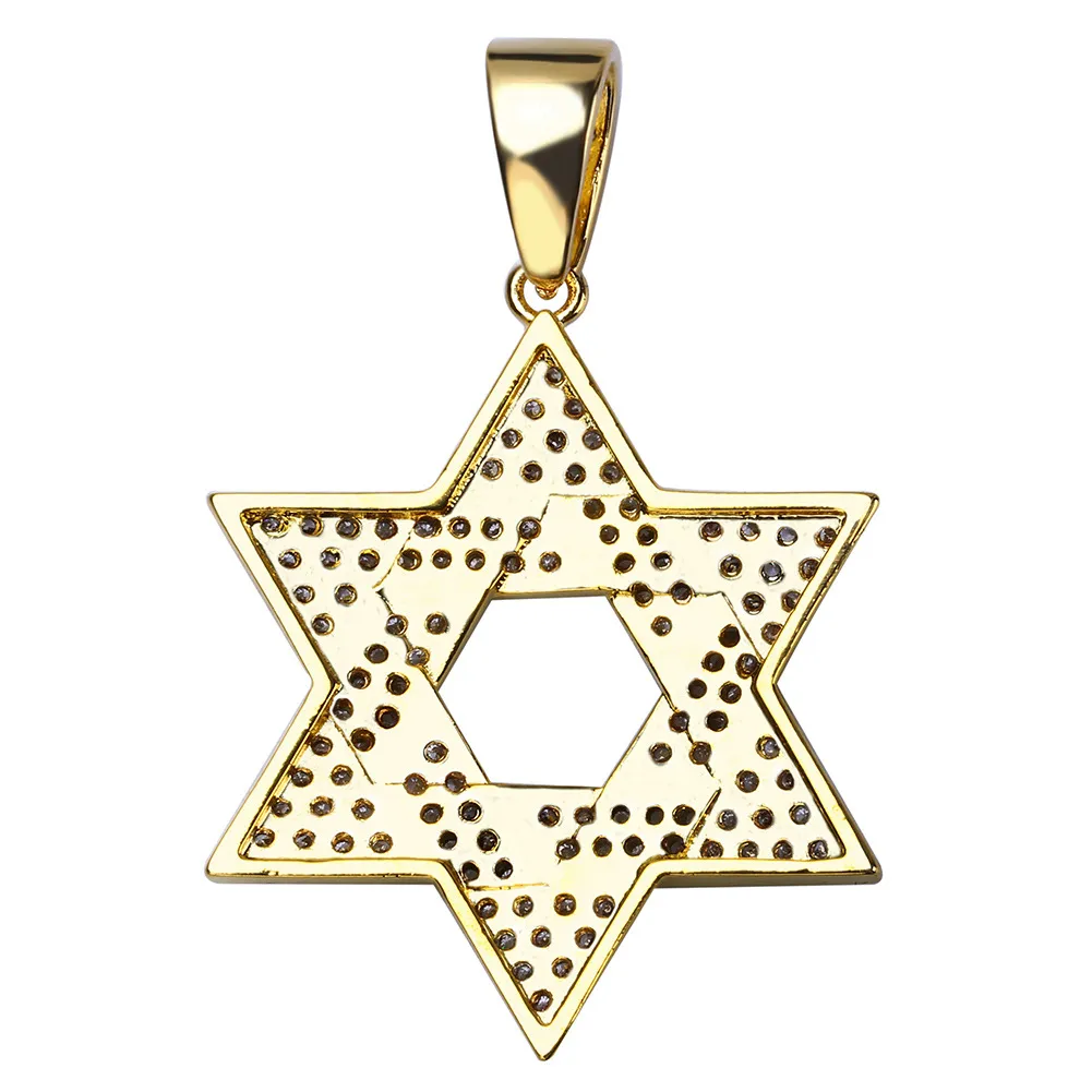 Hip Hop Men Gold Color Star Of David Plated Necklace Micro Pave Iced Out CZ Stone Pendant Necklaces with Rope Chain