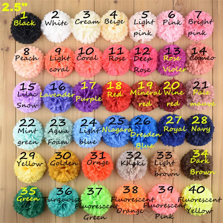 Hairjewelry 40 Färger Cirkulär chiffonghuvudbonad Blomma Barnhuvudprydnader Baby DIY Handarbetet Hårtillbehör T3C0006
