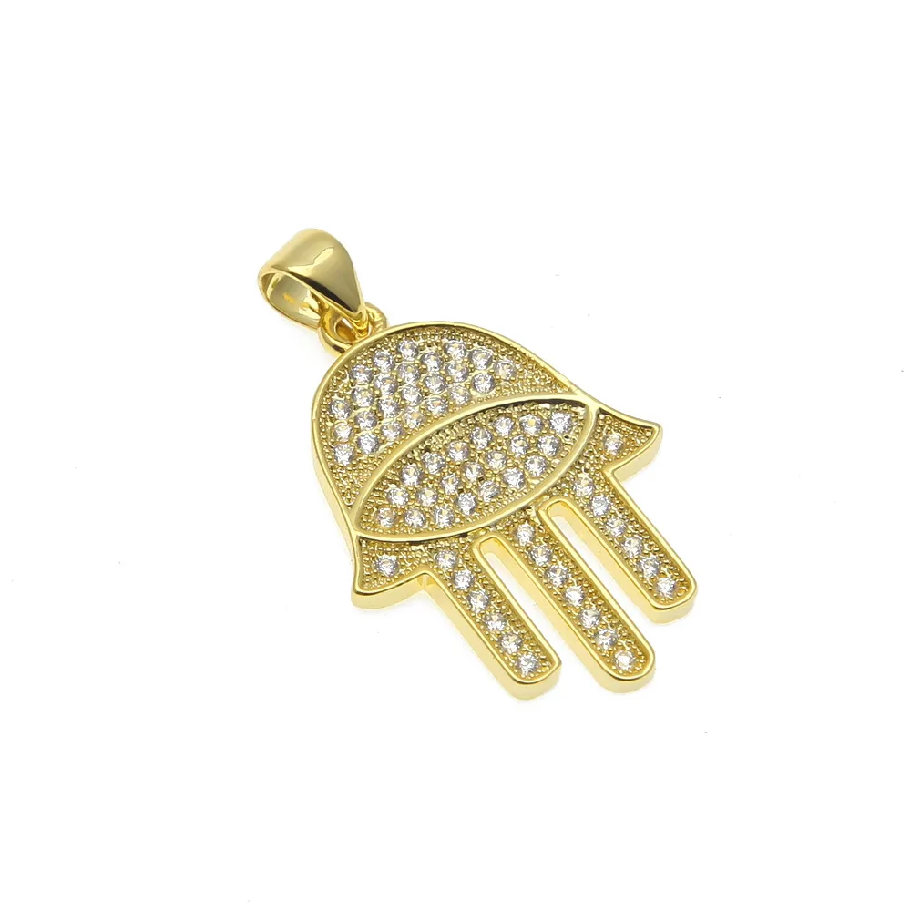 2018 Lucky Jewelry !Hamsa Hand Mens Golden chain necklace micro pave cubic zirconia Hand of Fatima Pendant Necklaces for hiphop