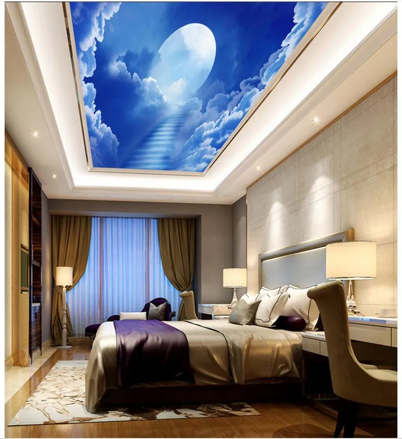 3d papier peint photo personnalisée plafond papier peint mural Beau rêve Star lune blanc nuage salon papier peint Zenith décoration murale