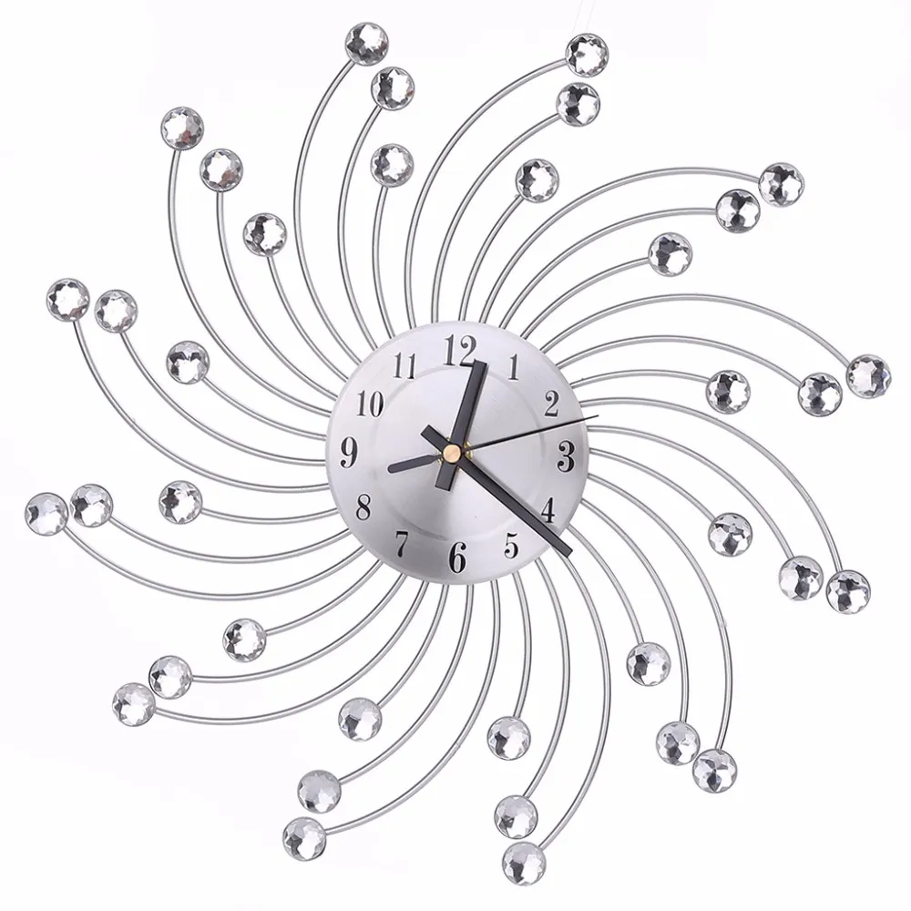 High Quality 3D Diamonds Flower Metal Wall Clock Europe Style Silent Dazzling Wall Watch for Living Room Home Office Decor C42