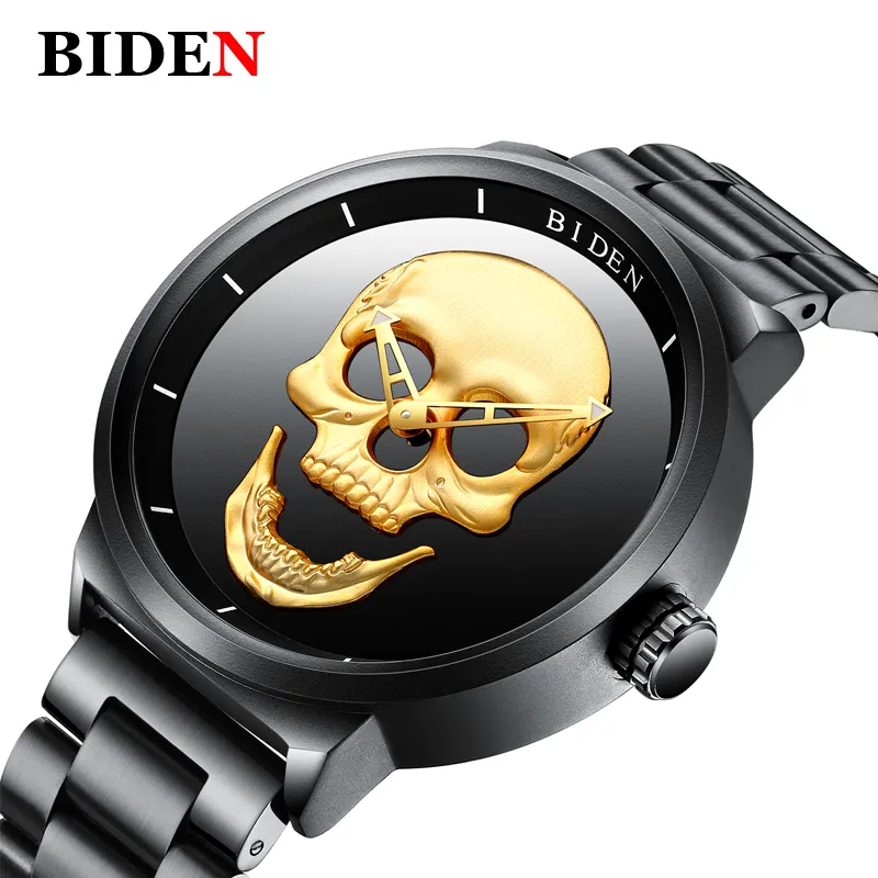 Biden Men Watches Top Skull Black Quartz Watch Men Acero Punk Elegante Reloj Hombre Reloj De Pulsera De € | DHgate