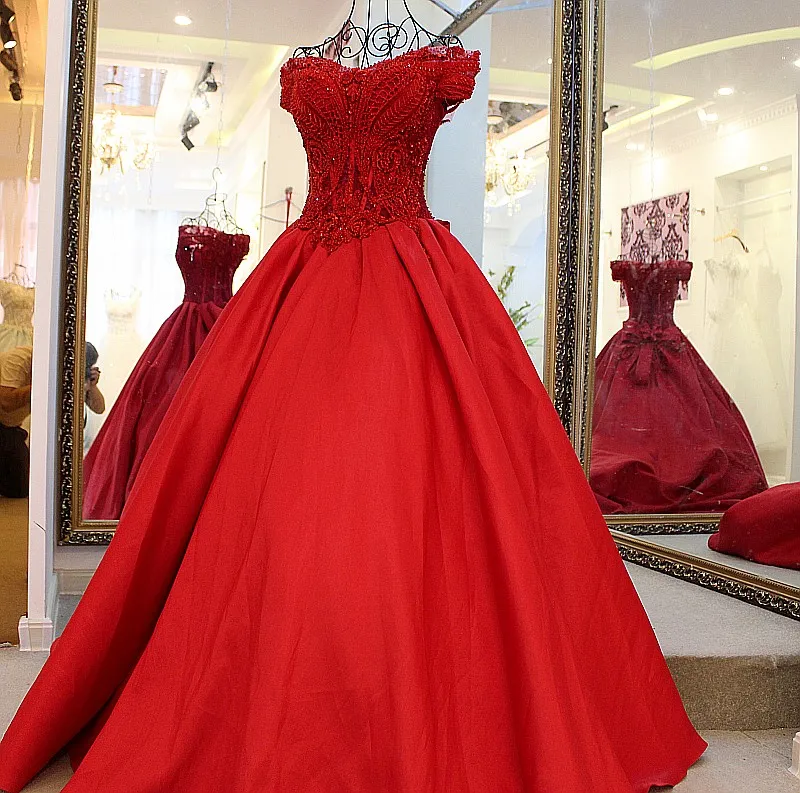 open lace back dress Elegant Long Prom Dresses Red Ball Dress,DS4413 – DSProm main image 1