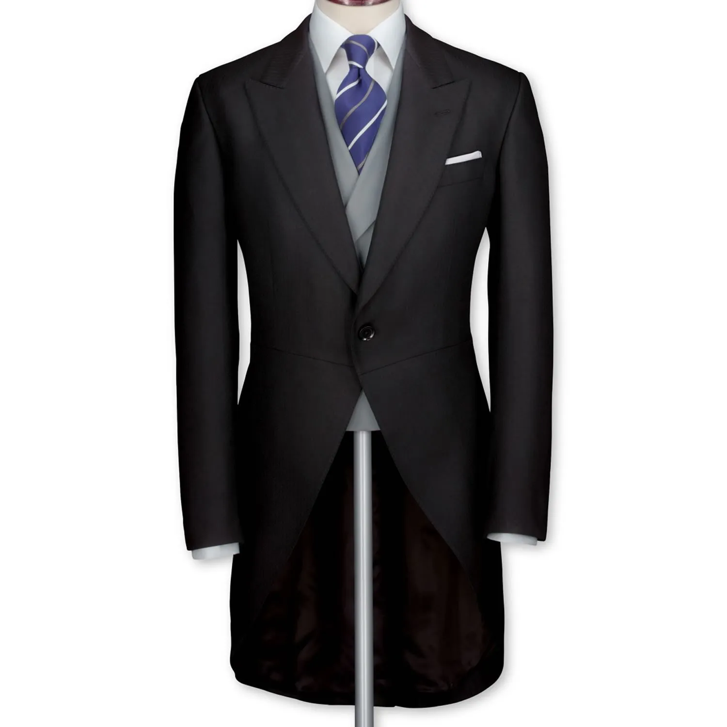 Hot Rekommendera Mörkgrå Tailcoat Groom Tuxedos Morning Style Män Bröllopskläder Utmärkt Män Dinner Prom Party Suit (Jacka + Byxor + Tie + Vest) 111