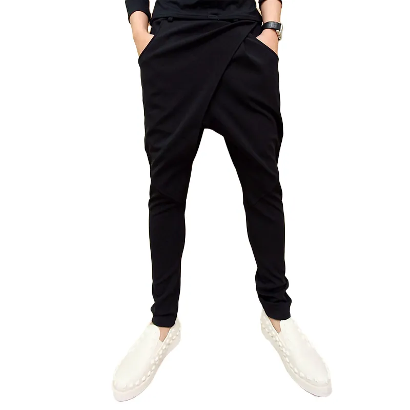 Tamaño asiático M-XXL 2018 Ropa de marca Harem Harem Pants de bolsillo lateral Pantalones negros sólidos Homme Homme