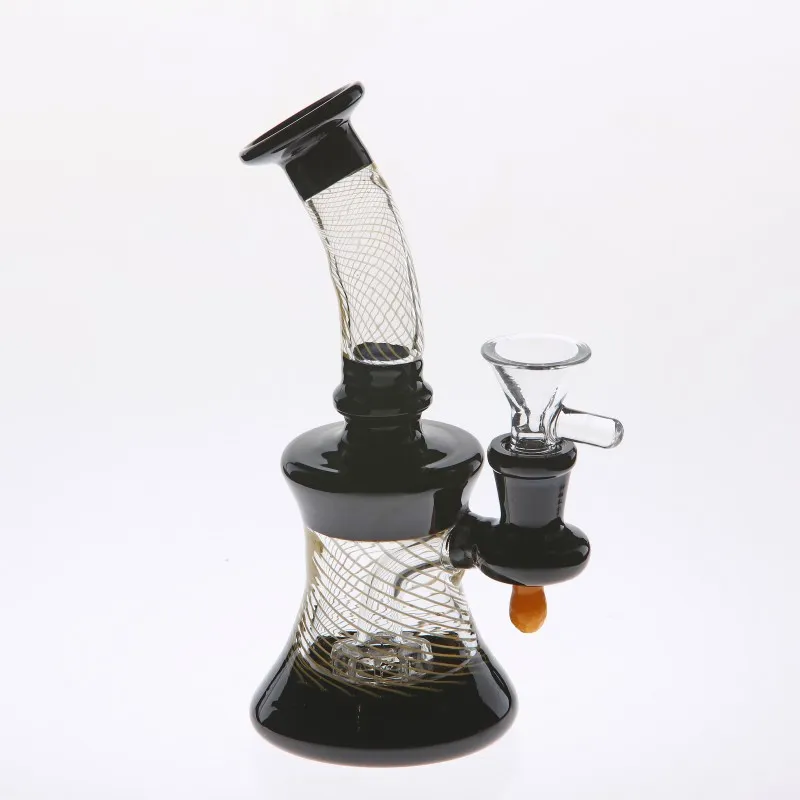 16cm Tall Gold Stripe Bong Water Pipes Special Offer Delicate Smoking Bubbler Oil Rigs Glass bongs Handmade Inline Perc Hookahs with Bowl