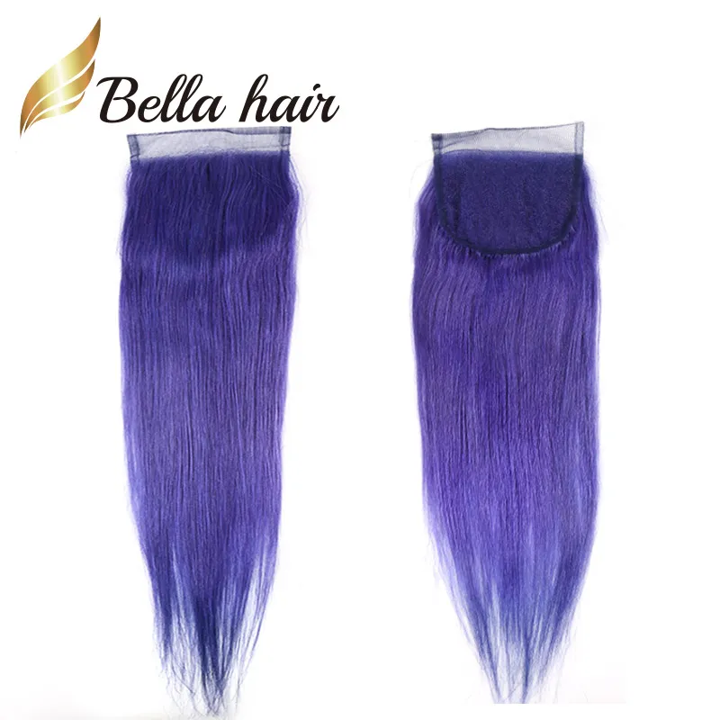 Färgglad spetsstängning Mänskligt hår 4x4 Pink Blue Purple Grey Red Blonde Colors Body Wave rakt hår 11A Kvalitetsstängningar