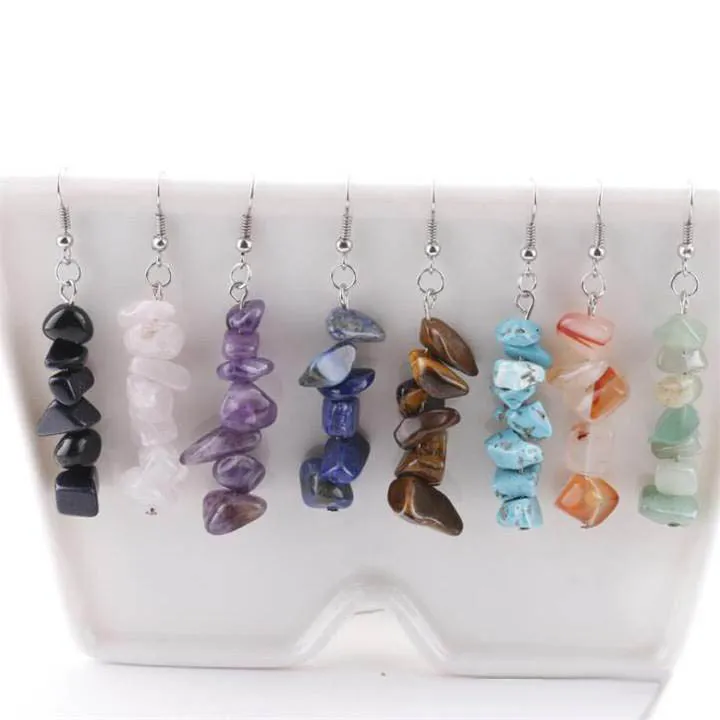 Natural Healing Crystal Sodalite Chip Gemstone Dangle Earrings Natural Mixed Gemstone Chakra Women Fashion Jewelry Lover Gift