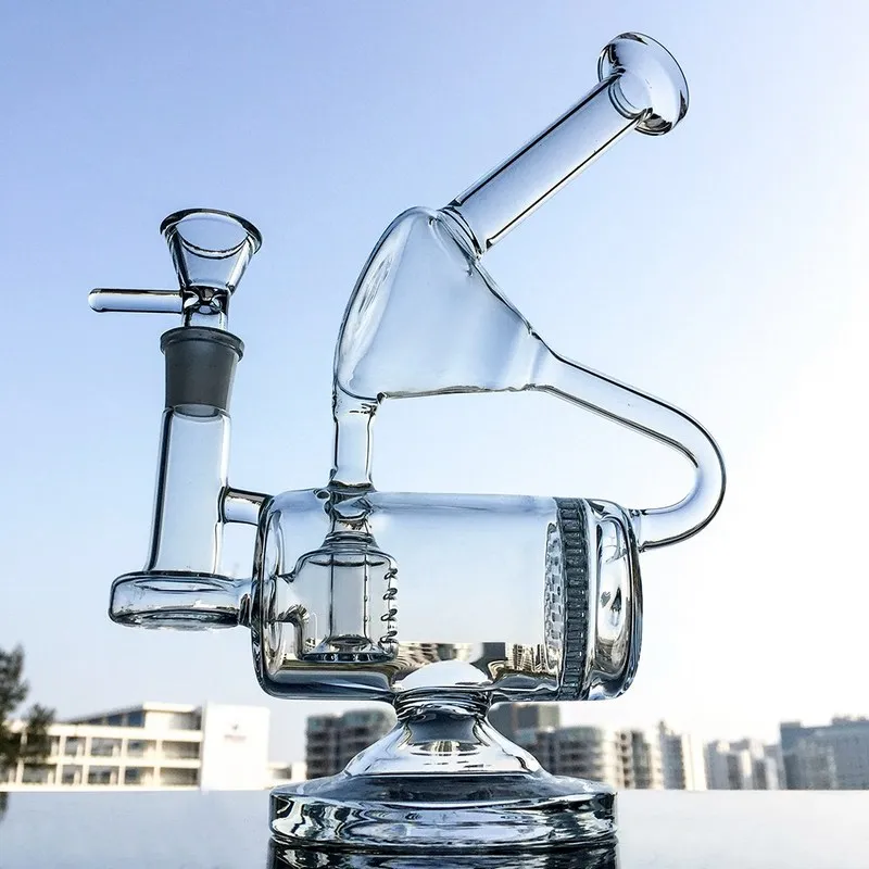 Duoble Recycler Hookahs Glass Bong med 14mm skål bit PERC PERCOLATOR DAB OIL RIG Rökning Vatten Unique Bong Waterpipe WP143