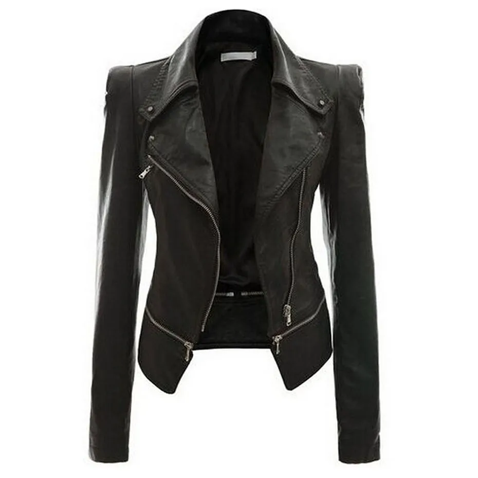 Rosetic gothique Punk veste en cuir PU mince noir fermeture éclair col à revers moteur rue Cool automne chaud grande taille ajustement Goth outwear