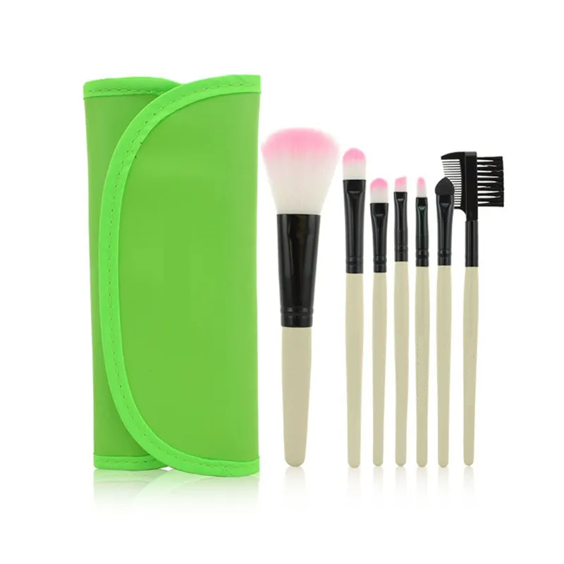 Kit professionnel 7 pièces ensemble de maquillage pinceaux Portable cosmétique poudre à sourcils maquillage brosse outil porte-sac en cuir