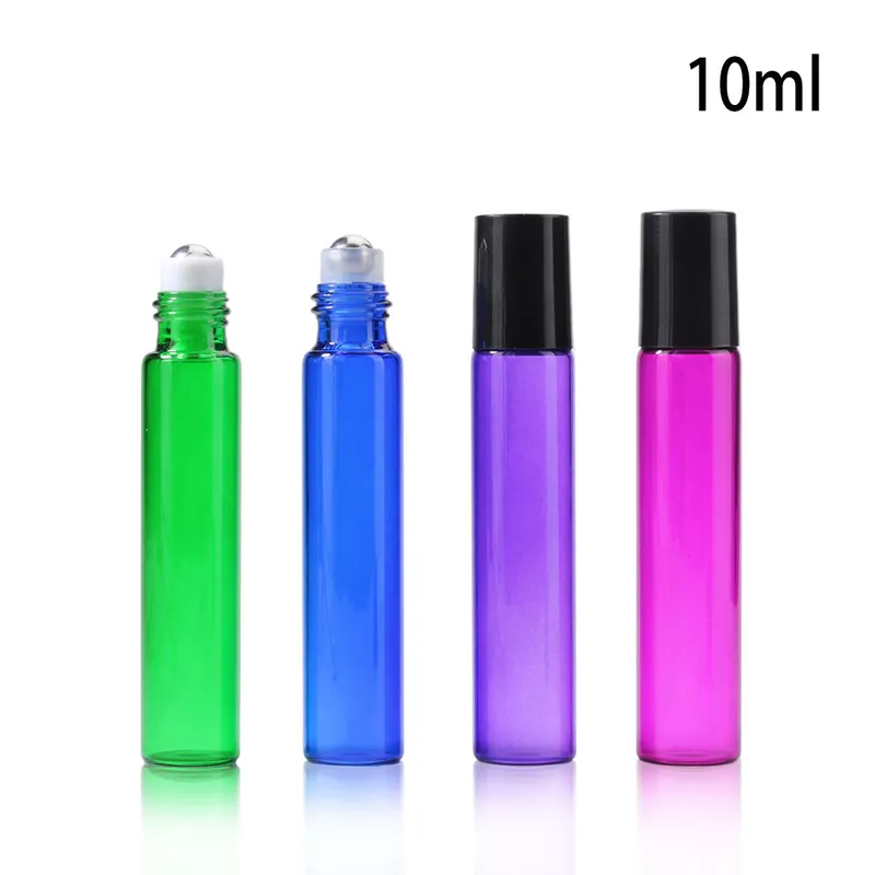 Botellas con rodillo de aceite esencial de aromaterapia, frascos portátiles de vidrio liso y delgado con bola de Metal, 10ml