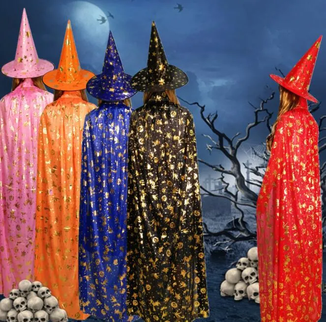 Cadılar bayramı için Pelerin Kap Parti Cosplay Prop Festivali Fantezi Elbise Çocuk Kostümleri Cadı Sihirbazı Kıyafeti Robe ve Şapka Kostüm P ...