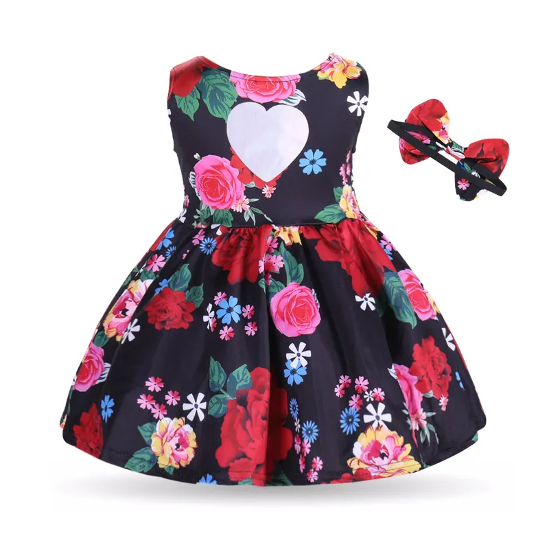 2018 Mikrdoo Bambino neonata Abito floreale amore cuore Principessa Festa di compleanno Gonna con fascia 2 pezzi Abbigliamento età 0-3 T