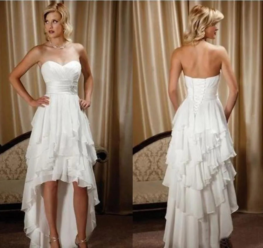 New Short Front Long Back Wedding Dresses Simple Design Sweetheart Chiffon  High Low Country Western Hi Lo Bridal Gowns Dress With Ribbon From  Magicweddingdresses, $134.03