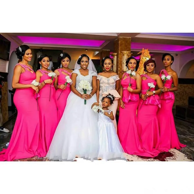 Fuchsia Peplum One Shoulder Mermaid Fuchsia Bridesmaid Dresses with Crystal Beads - Affordable Beach Wedding Guest Gown