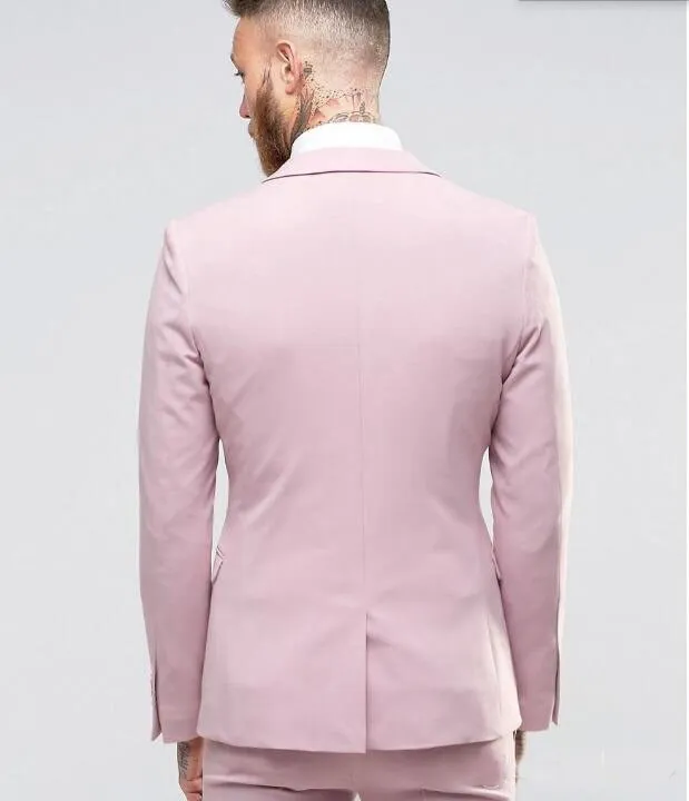 Hot - Nowy Design Notchedl Lapel Back Vent Pink Wedding Men Najlepsze garnitury Smokingi Mężczyźni Party Groomsmen Garnitury Kurtka + Spodnie + Kamizelka + Kamizelka Nie; 198