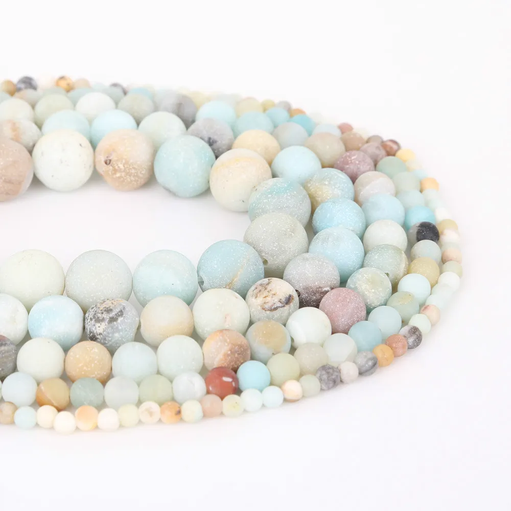 Perles en pierre d'amazonie mate naturelle, 8mm, rondes, amples, pour la fabrication de bijoux, 4/6/8/10/12mm, 15 pouces, Bracelet à bricoler soi-même