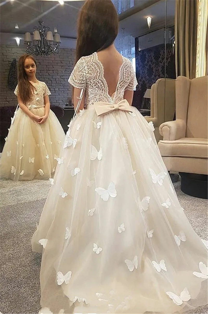 Ivory Butterfly Flower Girl Dresses Puffy Tulle Princess Kids Birthday Gowns From Mfsdresses 84.13 DHgate.Com