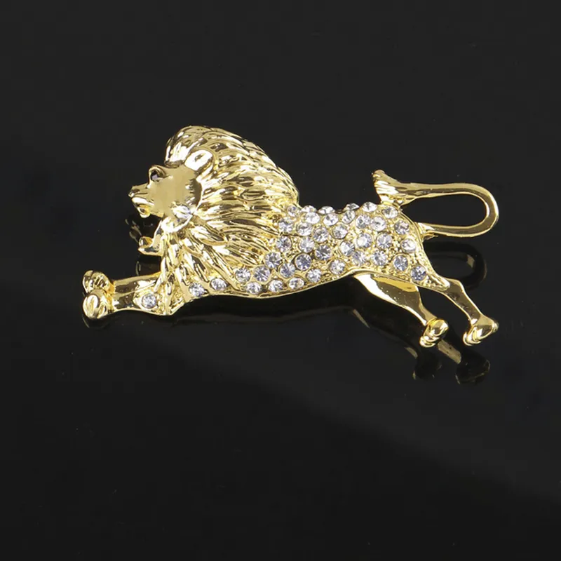 2.7*6.0cm Lion Rhinestone Brooch Women Men Rhinestone Animal Suit Lapel Pin for Party Banquet with Fast Shipping