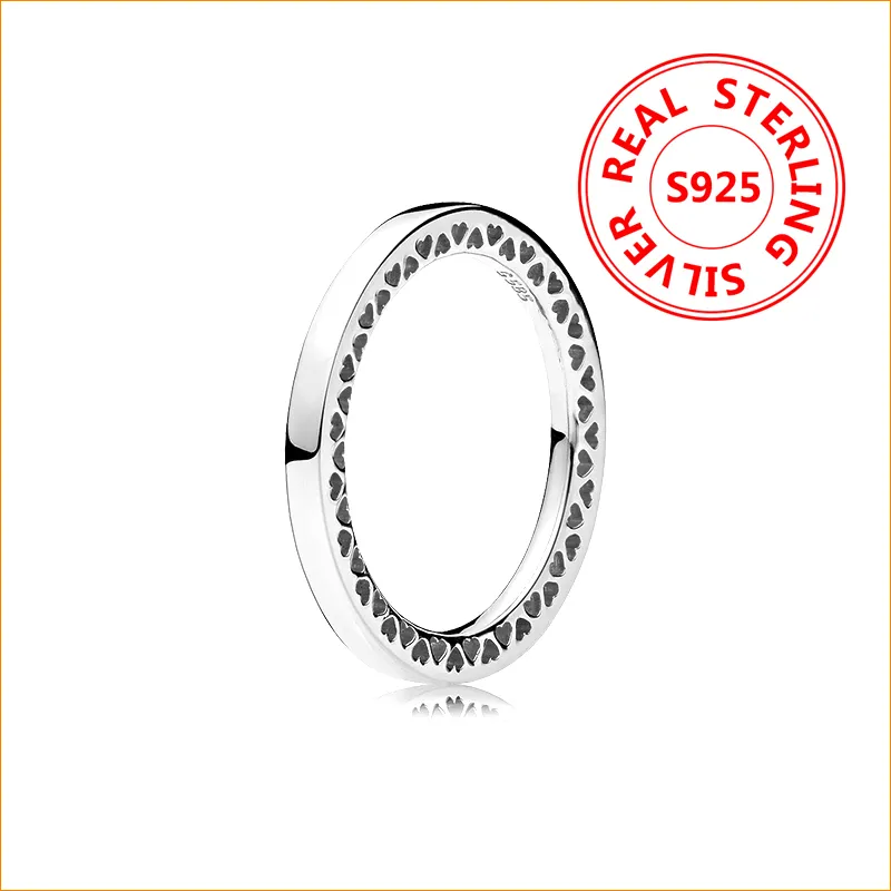 Hochwertiger Bandring aus 925er Sterlingsilber für Pandora-Silberschmuck. Herzförmige, ausgehöhlte Ringe für Damen und Herren