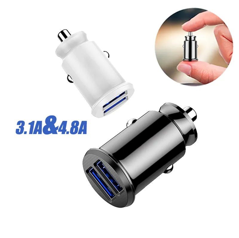 Mini caricabatteria da auto Caricabatterie rapido da 4,8 A Caricabatterie adattatore USB doppio da 3,1 A con luce a led per smartphone ip