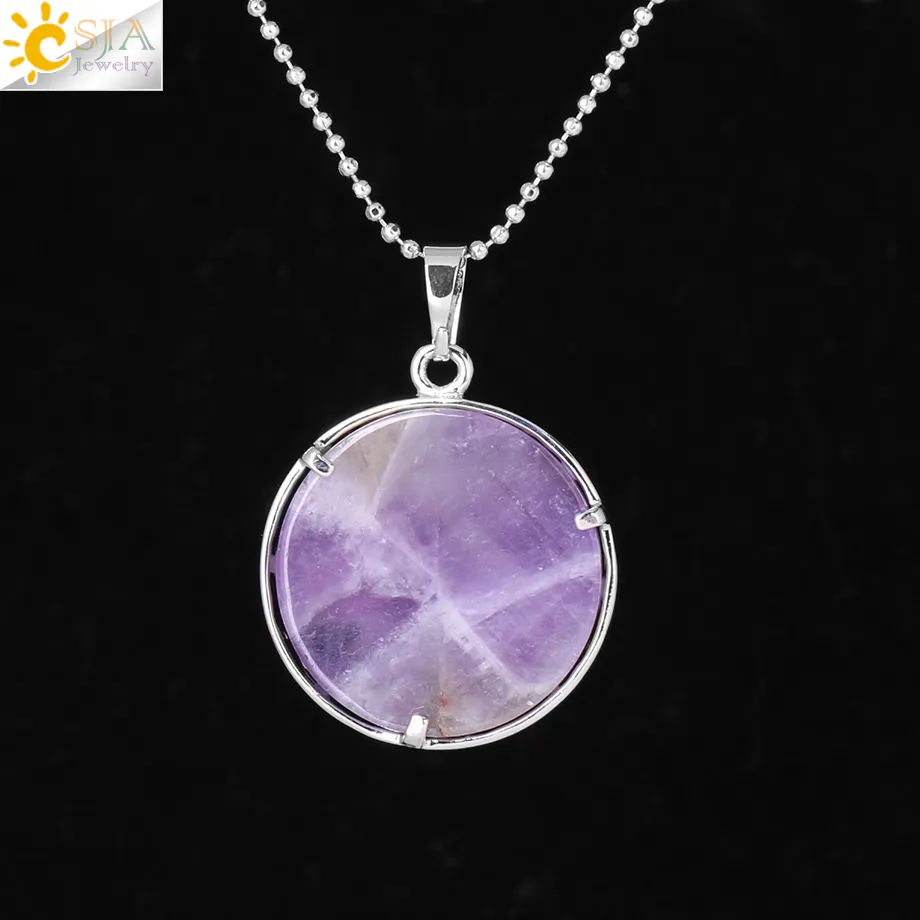 CSJA Fashion Sun Moon Necklace Natural Stone Flat Round Pärlor Pendant Reiki Healing Smycken för kvinnor Män Lucky Mascot Charms Gift7418094