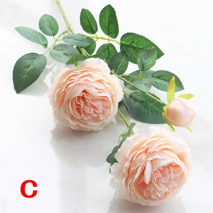 3頭造花牡丹ブーケ絹の花ブライダルブーケ秋の鮮やかな偽のバラの花は結婚式のホームパーティーの装飾