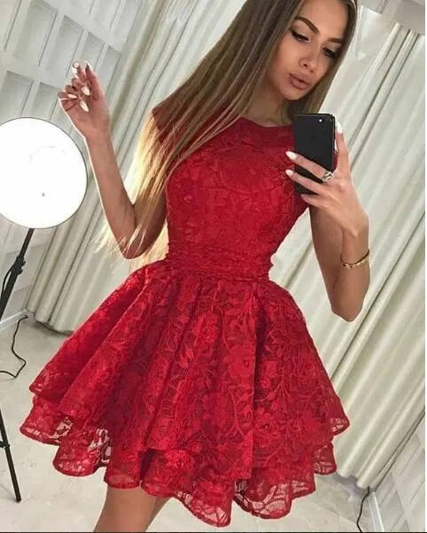 Red Lace Curto Africano Prom Vestidos 2018 Vestidos De Cocktail Doce 15 Vestidos