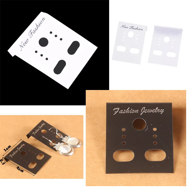 Wholesale-3000pcs / lot moda blanco negro pendientes de la joyería tarjetas de presentación de plástico etiquetas 4 * 3 cm etiquetas colgantes puede personalizar tamaño
