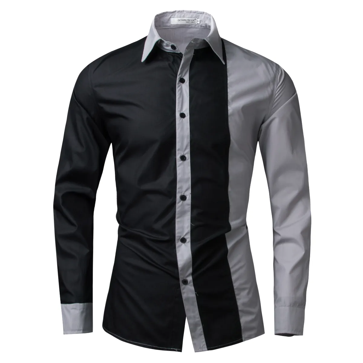 T-fågel 2017 mode märkt män skjorta svart vit klänning skjorta långärmad slim passform camisa masculina casual manliga hawaiiska skjortor