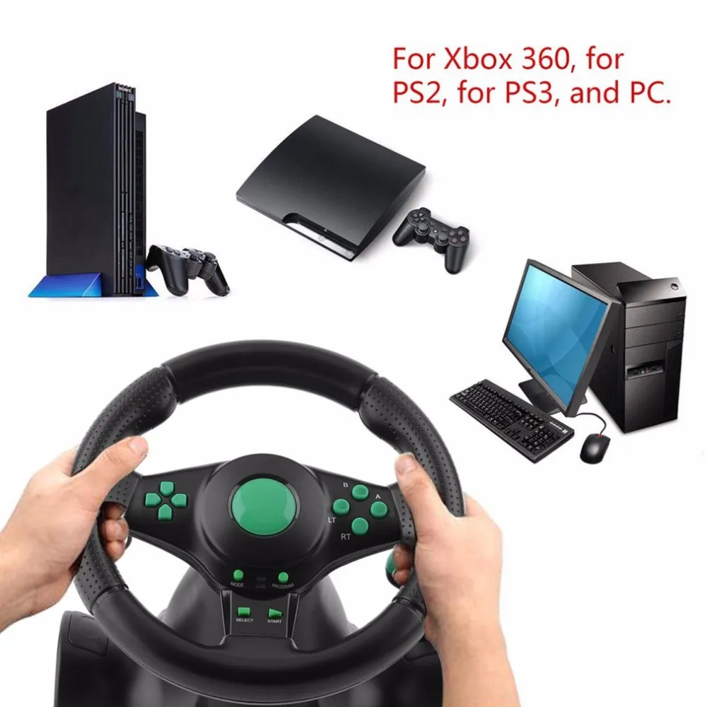 Racing Wheel, PC Gaming Racing Wheel 180 Degree Rotation 3 In 1  Multifunctional For PC 
