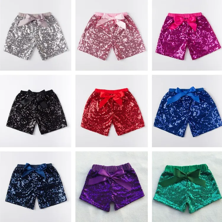 Enfant en bas âge bébé paillettes shorts pour les filles d'été satin bowknot pantalons courts enfants boutique shorts enfants 17 couleurs choisir, 3-8 ans T2I035