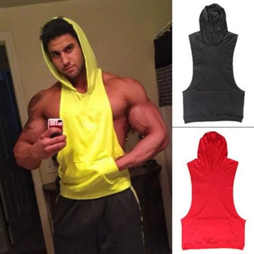 wholesale mens tank tops sports vests cotton with hoodies new bodybuilding t shirts M L XL XXL euro size D564