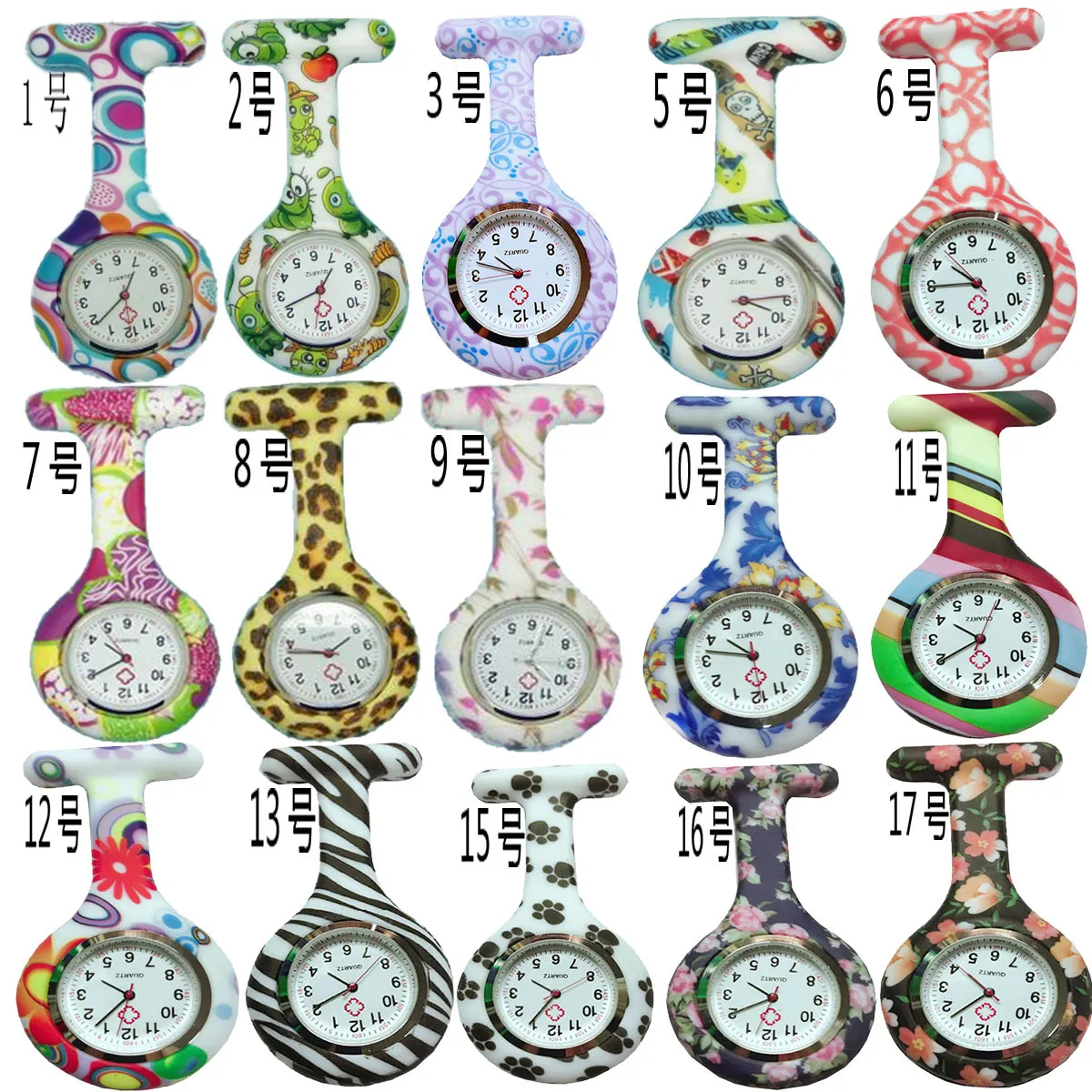 Hurtownie 50 sztuk / partia Mix Nowy Pielęgniarka Watch Broszki Silikonowe Leopard Tunika Baterie Pielęgniarka Oglądaj NW001