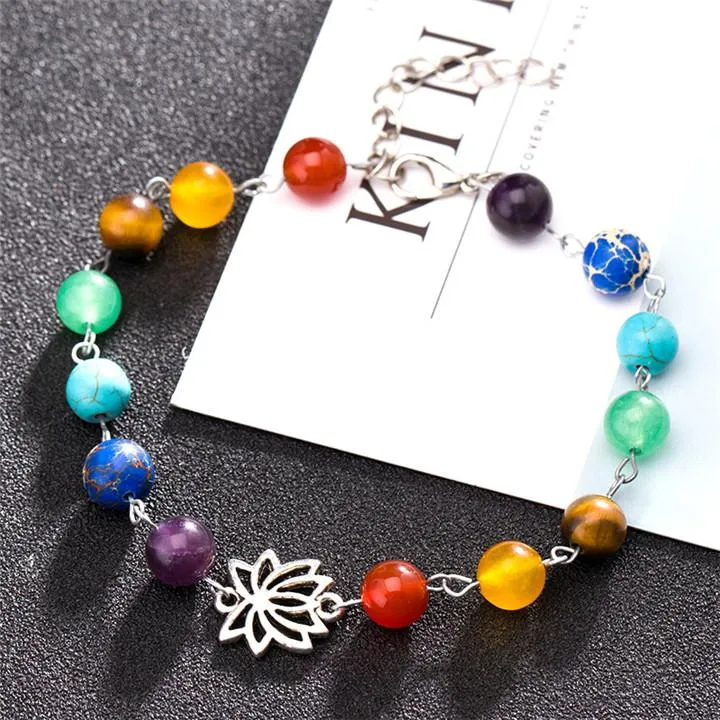 New Lotus Colorful Beads Bracelet Anklets 7 Reiki Chakra Healing Balance Energy Beads Bracelets Men Women Fashion Yoga Jewelry