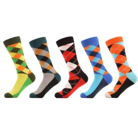 SANZETTI 5 paare/los Luxus Männer Socken Helle Bunte Gekämmte Baumwolle Socken Lustige Argyle Muster Casual Kleid Socken Hochzeit Geschenk