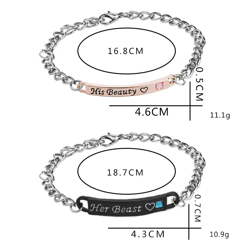 新しいスタイルの手紙ダイアマンテブレスレット「彼の女王」「彼女の王」「彼の美しさ」「彼女の獣」4スタイルカップルブレスレット