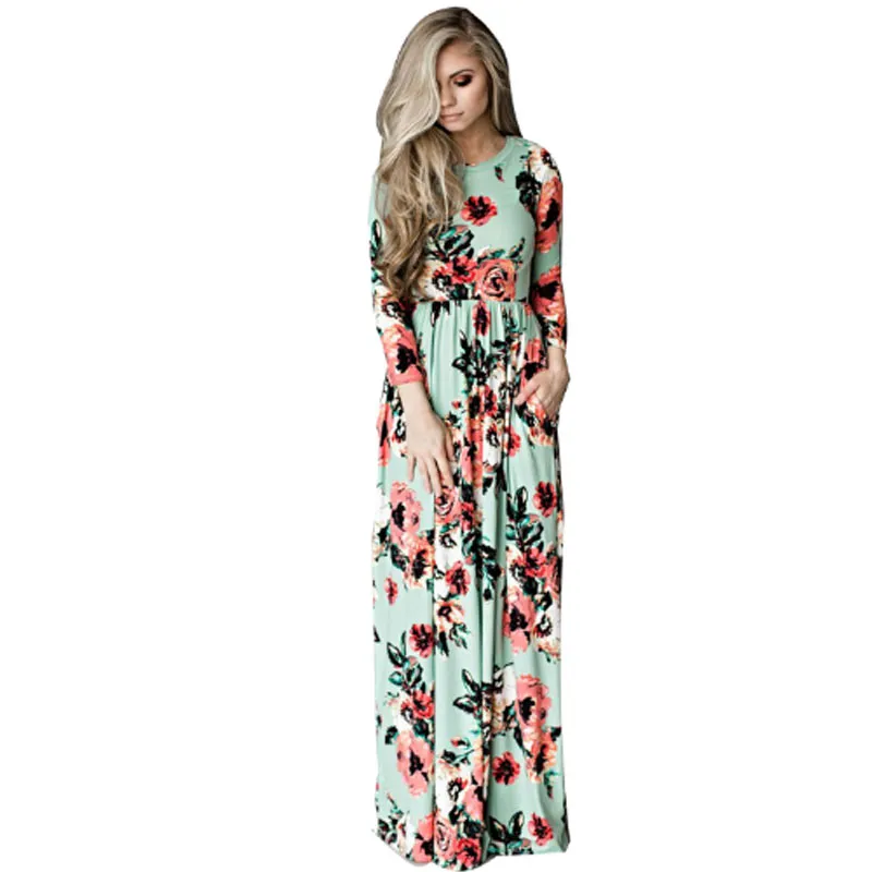 knee length dresses for ladies Pinkblush Cream Floral Smocked Long Sleeve Maternity Maxi Dress main image 1