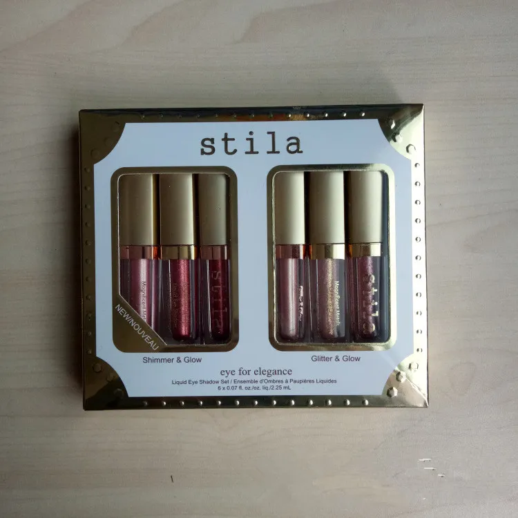 Stila 6pcs Eye för Elegance Flytande Shadow Set Makeup Eyeshadow Lipstick Lip Gloss Palette av DHL