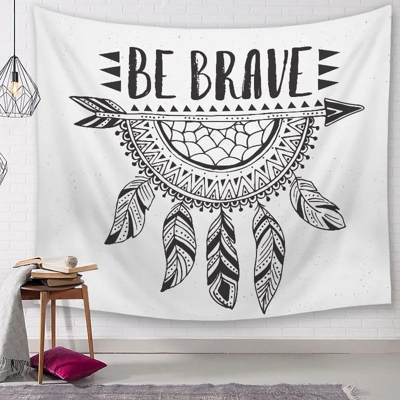 Volg je Dream Quote Tapestry Feather Muur Opknoping Art Decoratie Boho Bohemian Dream Catcher Tenture Mural Polyester Tapijt