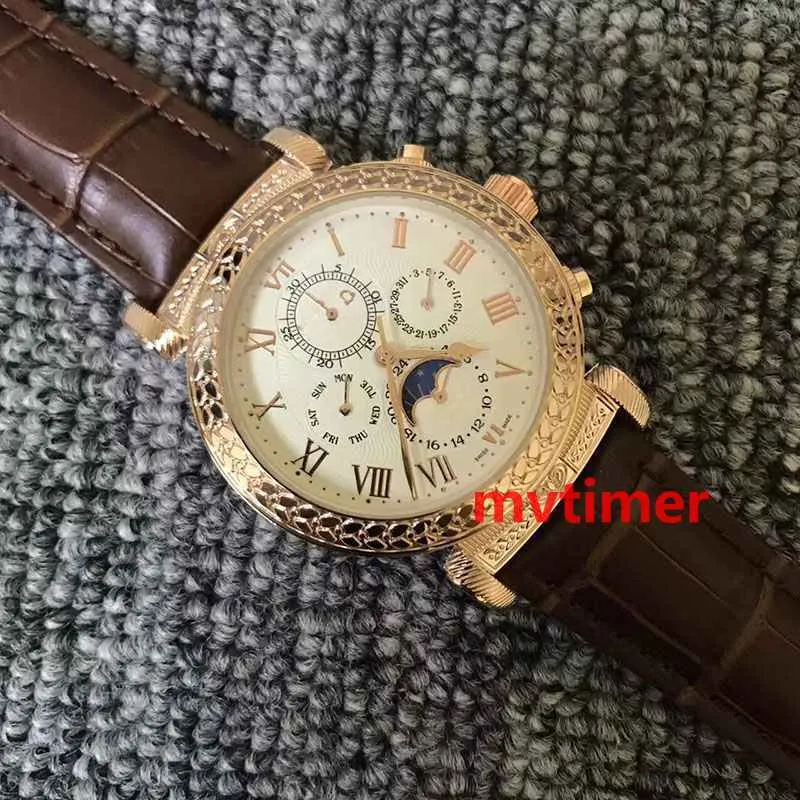 Luxo feminino moda couro masculino pp céu lua turbilhão designer masculino gravura caso relógio de pulso relógios automáticos watch296d